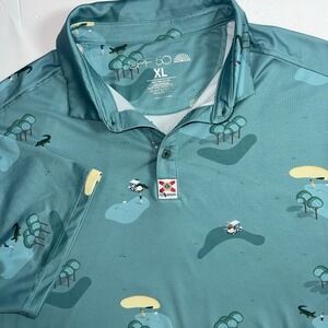 Flo Grown UPF 50 Men's Golf Polo Shirt‎ All over Print Size XL Wicking Athletic